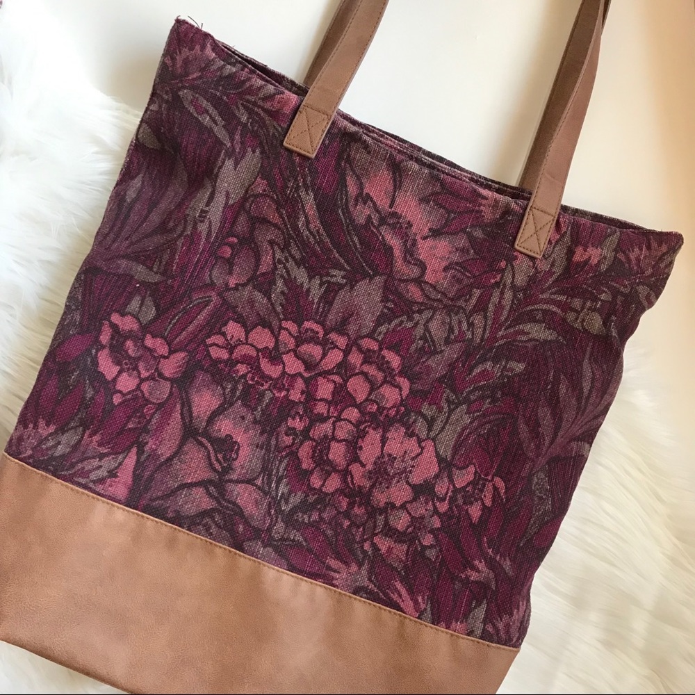 Floral and vegan leather tote